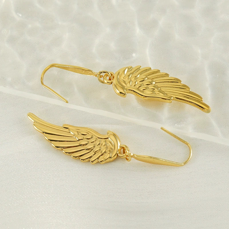 Wholesale 316L Stainless Steel Animal Zodiac Feather Wings Gold Plated Earrings - Image 2