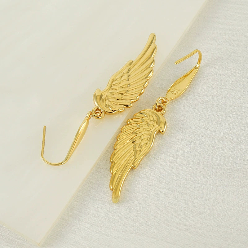 Wholesale 316L Stainless Steel Animal Zodiac Feather Wings Gold Plated Earrings - Image 3