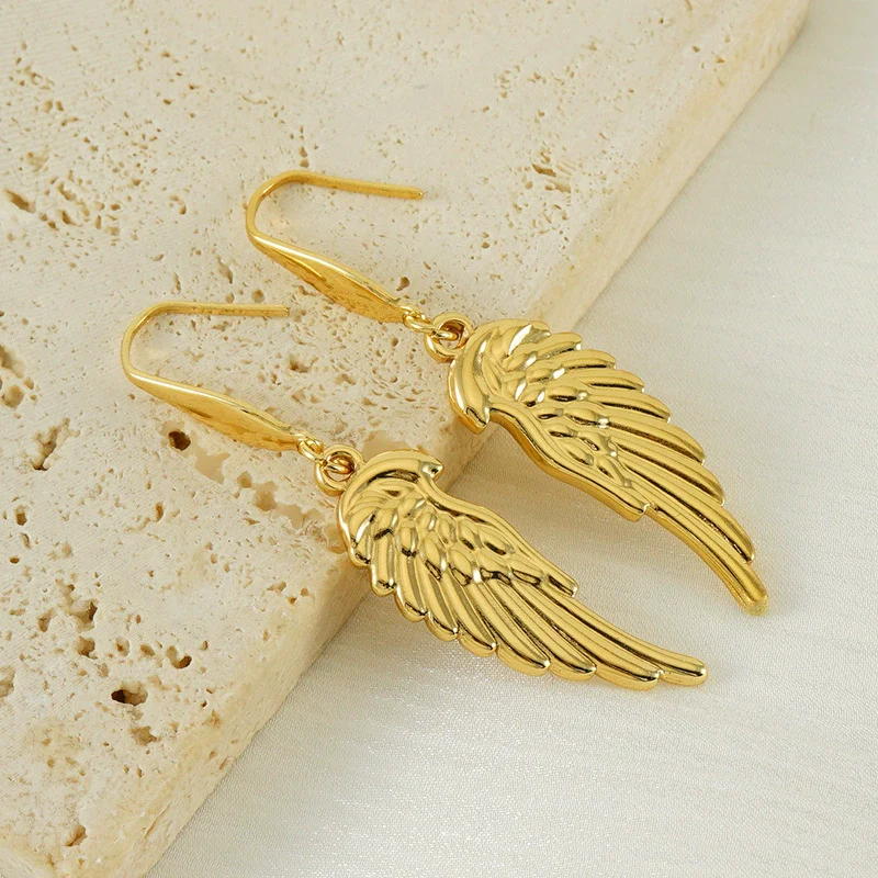 Wholesale 316L Stainless Steel Animal Zodiac Feather Wings Gold Plated Earrings - Image 4