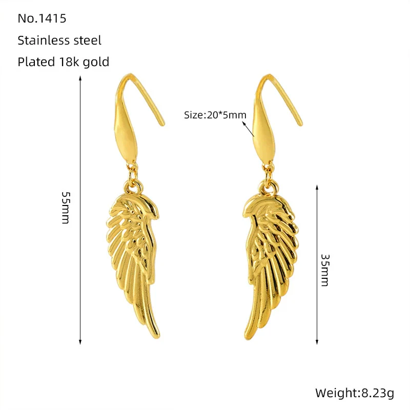 Wholesale 316L Stainless Steel Animal Zodiac Feather Wings Gold Plated Earrings - Image 6
