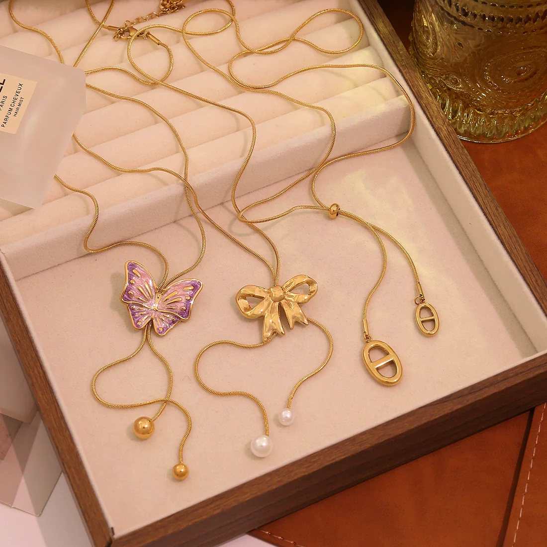 Wholesale Stainless Steel Animal Zodiac Pattern Pull Out Butterfly Pendant Long Sweater Chain Pig Nose Necklace Jewelry