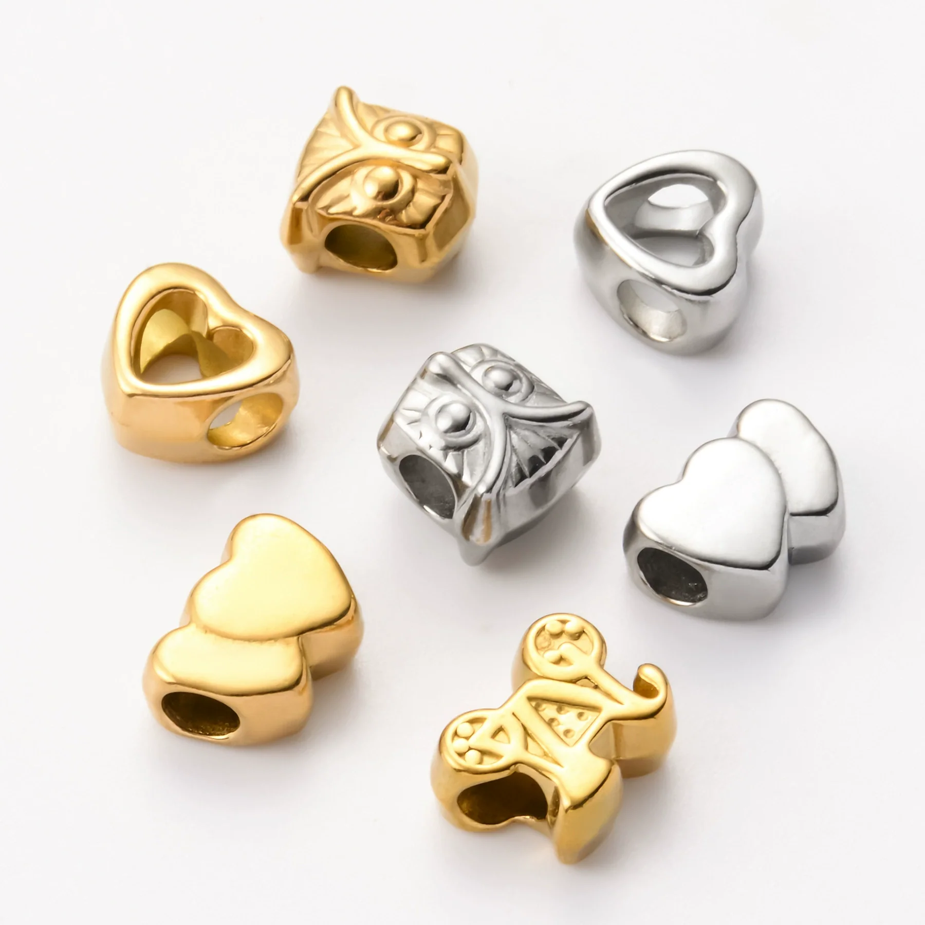 Wholesale Stainless Steel Baby Carriage Owl Heart Beads Accessories With Woven Rope And Electroplating Treatment