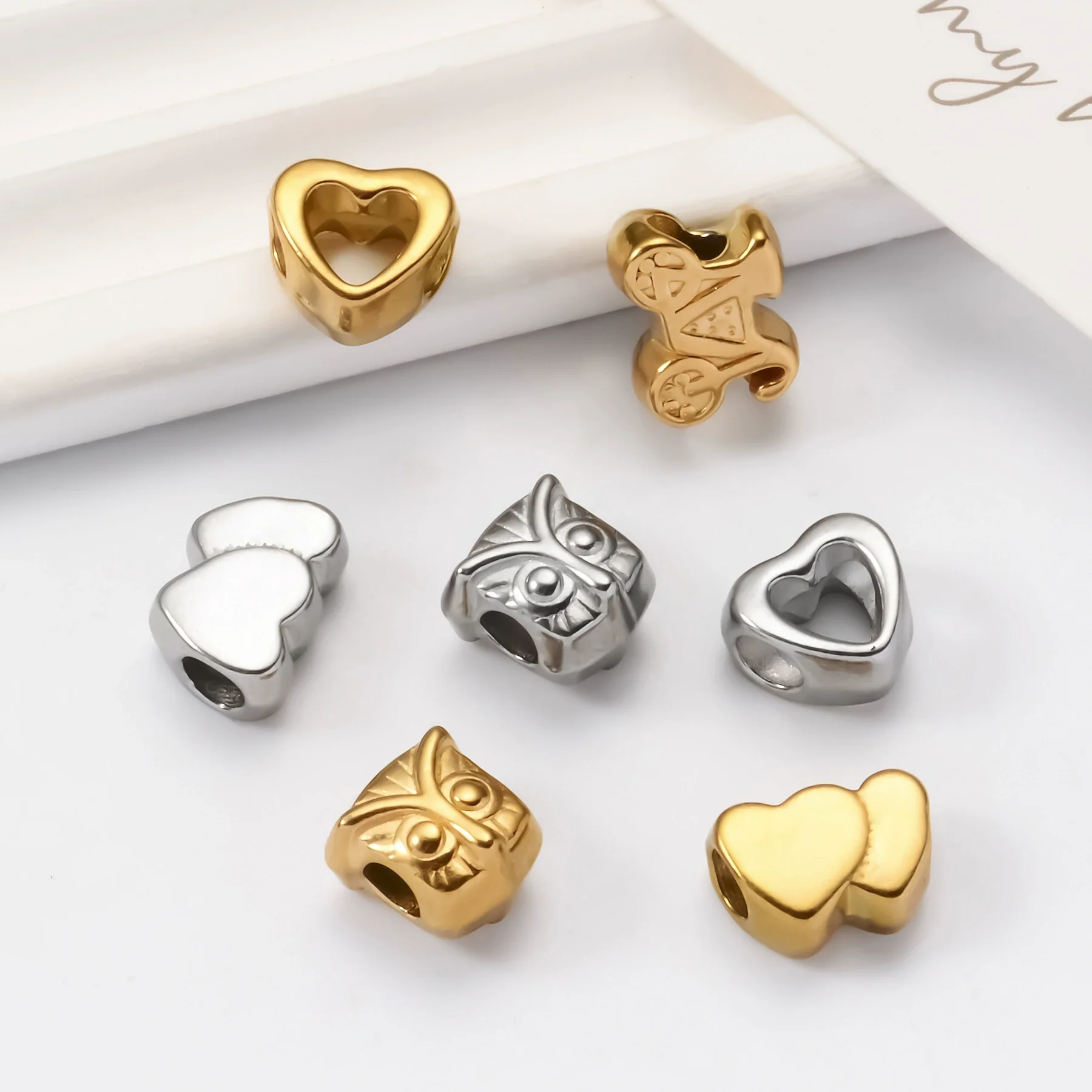 Wholesale Stainless Steel Baby Carriage Owl Heart Beads Accessories With Woven Rope And Electroplating Treatment - Image 3