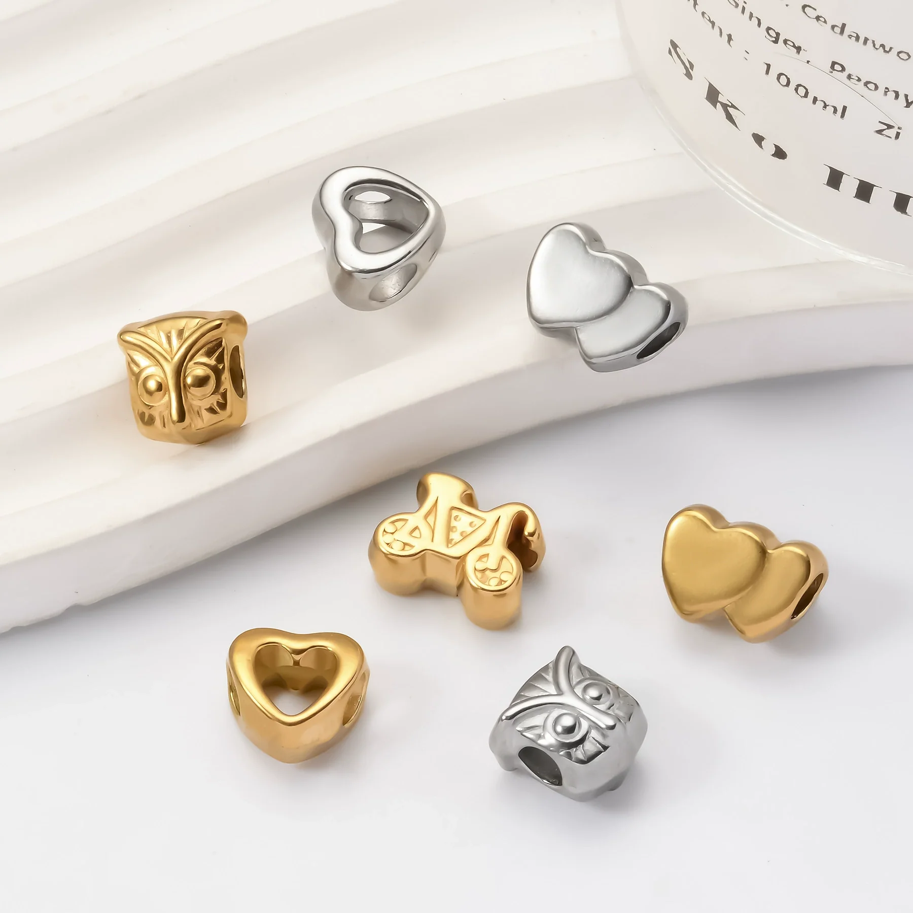 Wholesale Stainless Steel Baby Carriage Owl Heart Beads Accessories With Woven Rope And Electroplating Treatment - Image 4