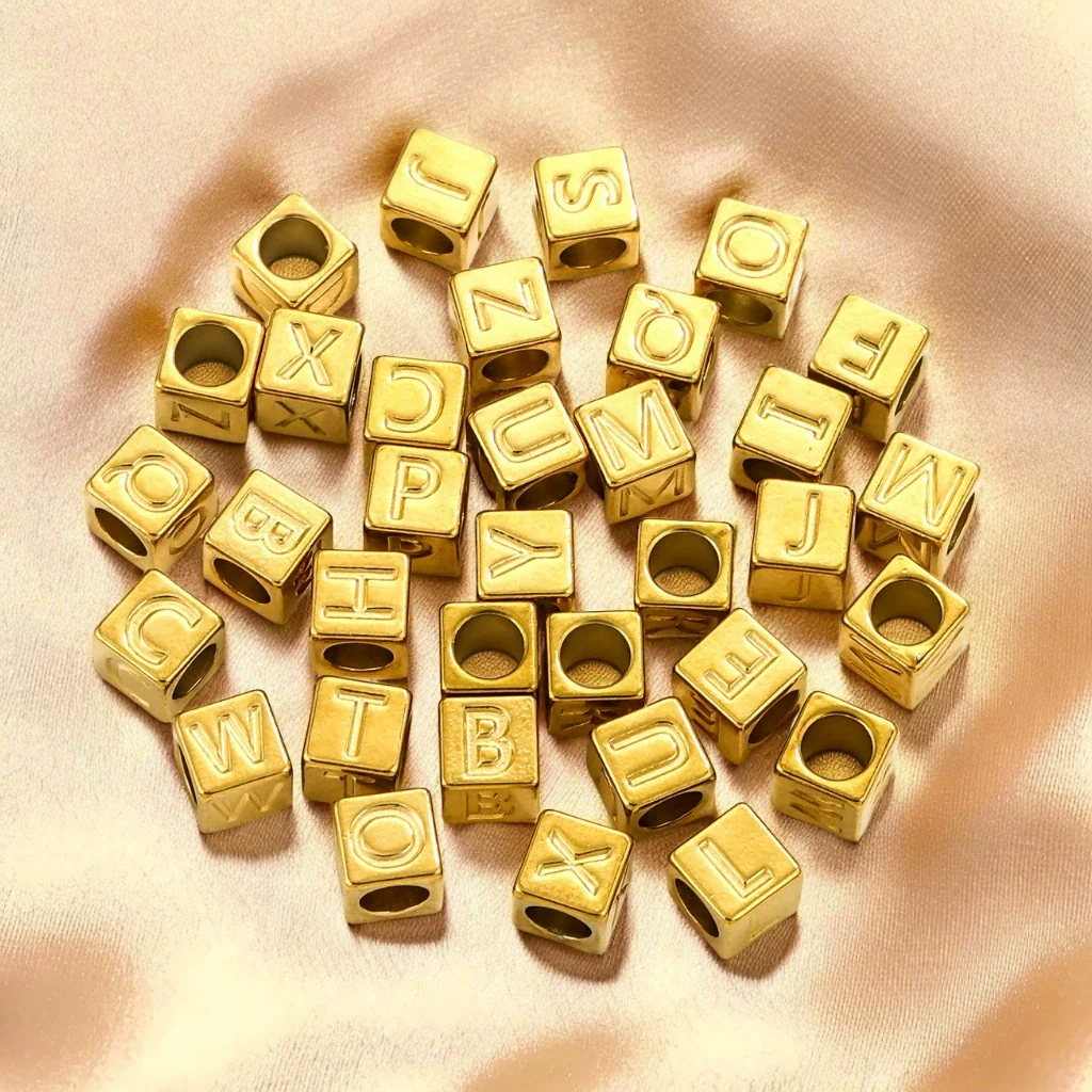 Wholesale Stainless Steel Beaded Square Diy Loose Beads With English Letter Pattern For Titanium Steel Bracelet Accessories Electroplated Minimalist Style - Image 2