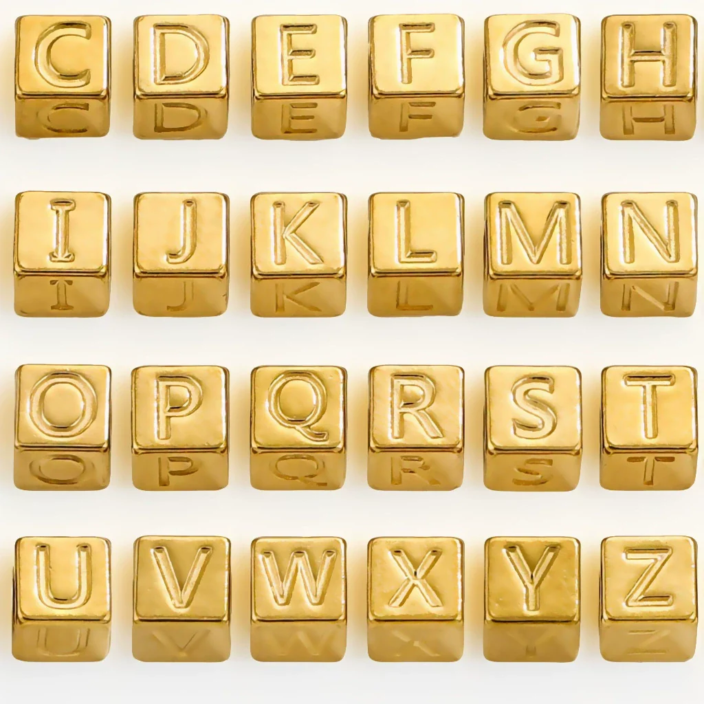 Wholesale Stainless Steel Beaded Square Diy Loose Beads With English Letter Pattern For Titanium Steel Bracelet Accessories Electroplated Minimalist Style - Image 6