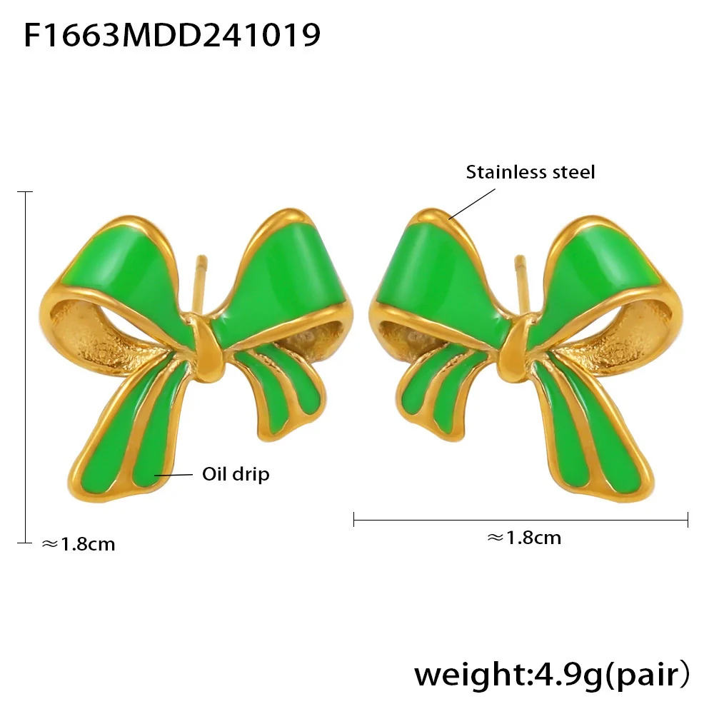 Wholesale Stainless Steel Bow Geometric Earrings With Oil Painting Texture And Electroplating For Women - Image 5