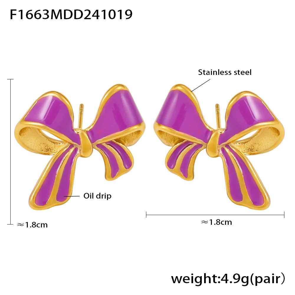 Wholesale Stainless Steel Bow Geometric Earrings With Oil Painting Texture And Electroplating For Women - Image 7