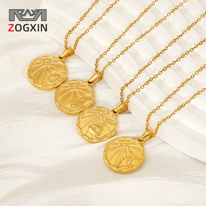 Wholesale 316L Stainless Steel Constellation Pendant Necklace With Electroplating And Cross Chain