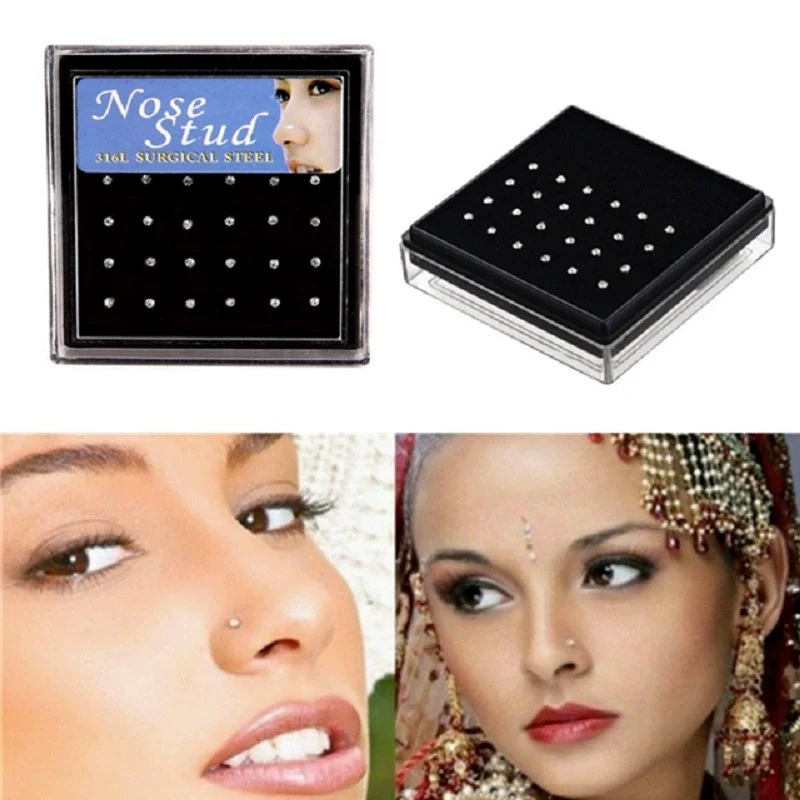 Wholesale Stainless Steel Diamond Round Nose Ring Body Piercing Jewelry Unisex