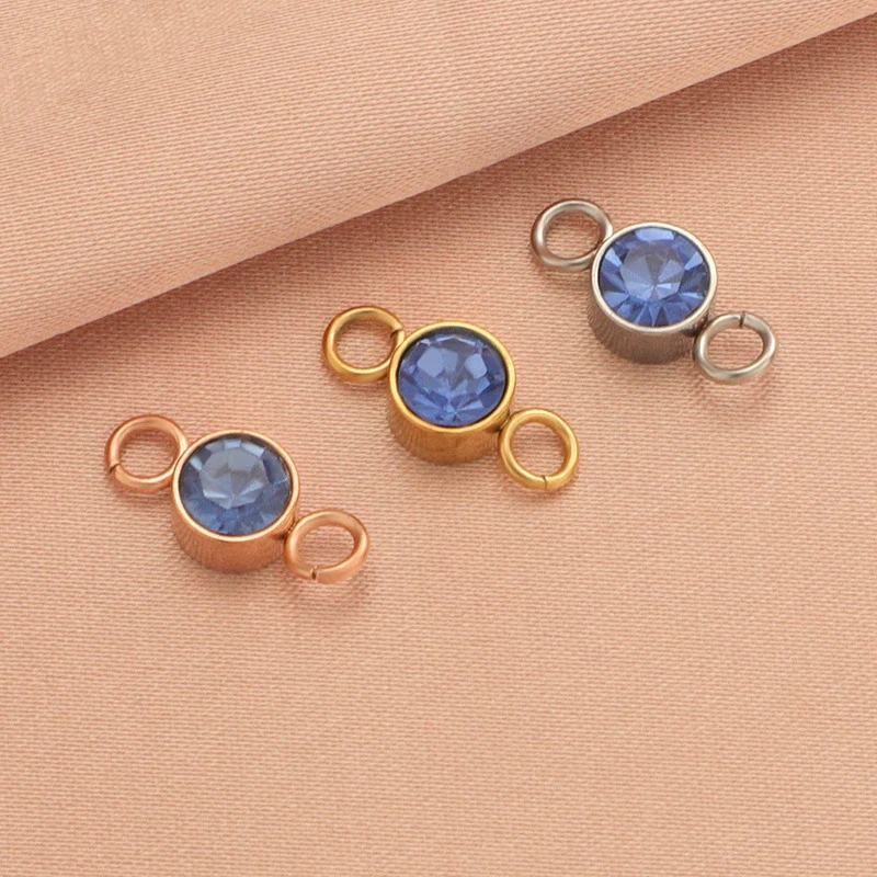 Wholesale Stainless Steel Double Ring Pendant Diy Jewelry Accessories With Smooth Pattern And Electroplating Treatment For December Birthday Stone - Image 8