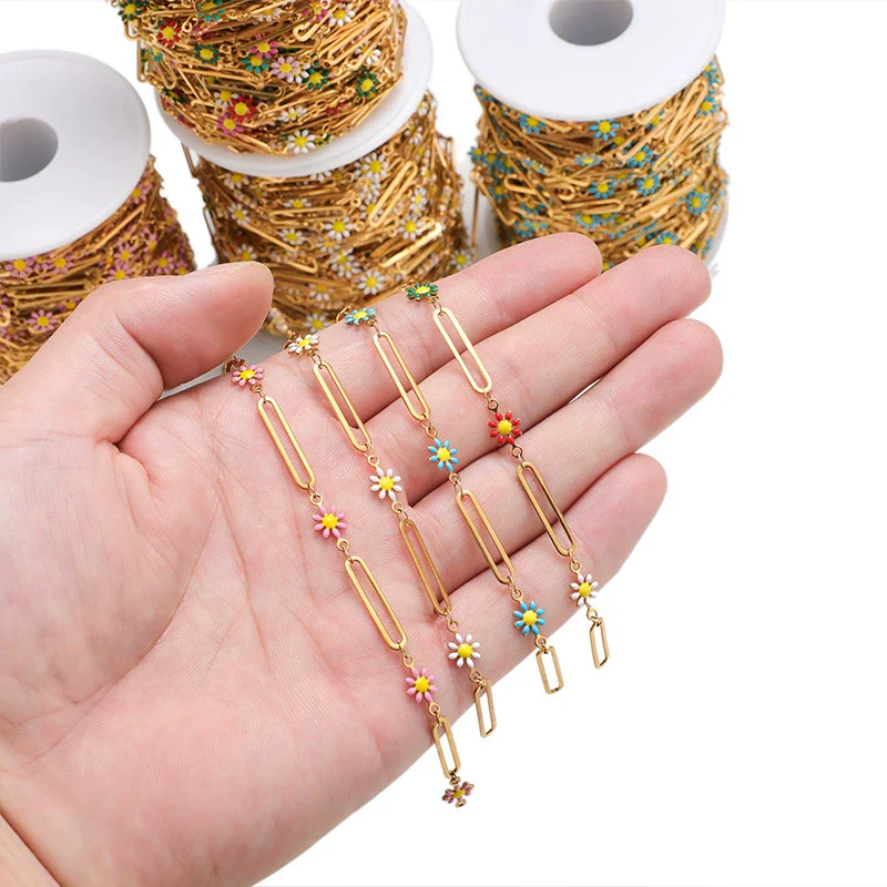 Wholesale Stainless Steel Dripping Oil Geometric Daisy Cross Chain Earrings Decoration