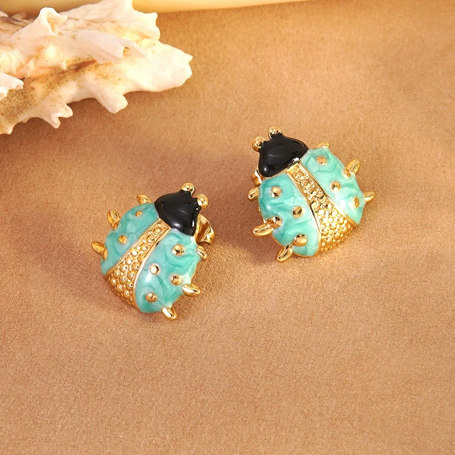 Wholesale Stainless Steel Dripping Oil Ladybug Insect Shape Earrings For Women - Image 2