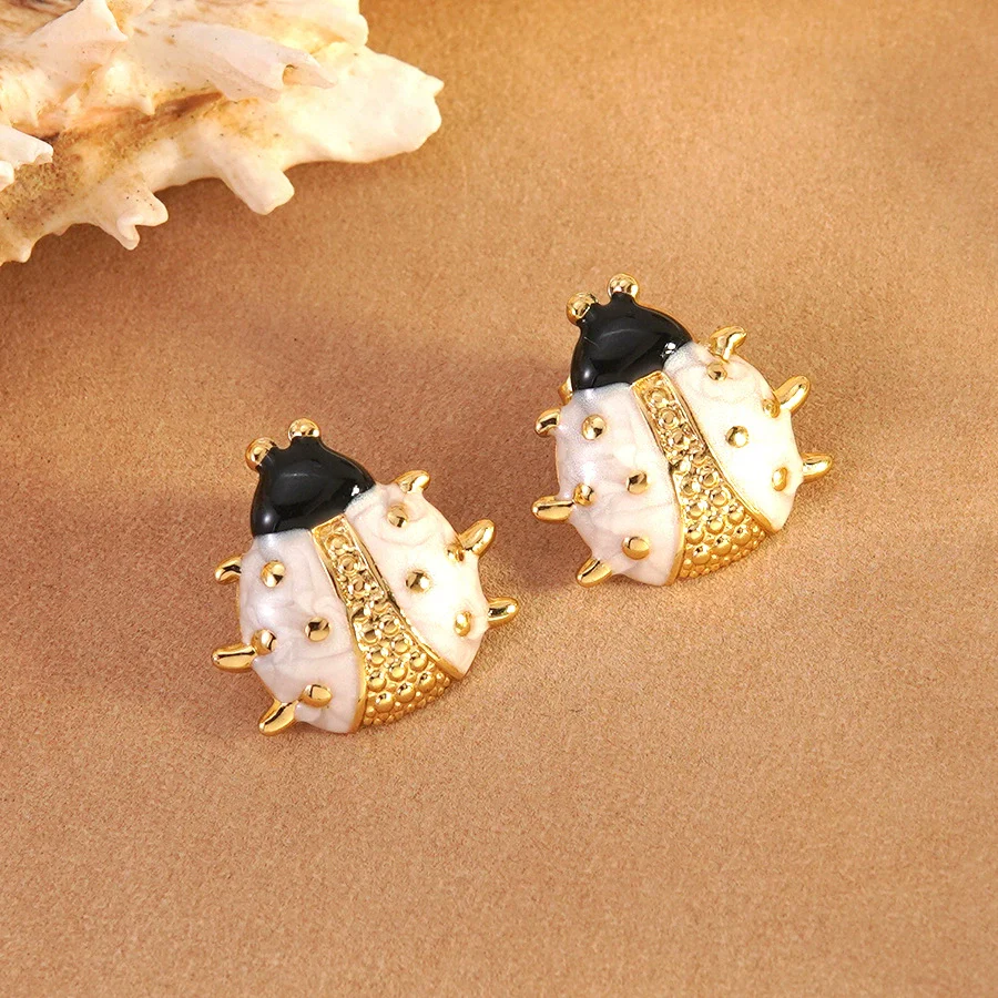 Wholesale Stainless Steel Dripping Oil Ladybug Insect Shape Earrings For Women - Image 3