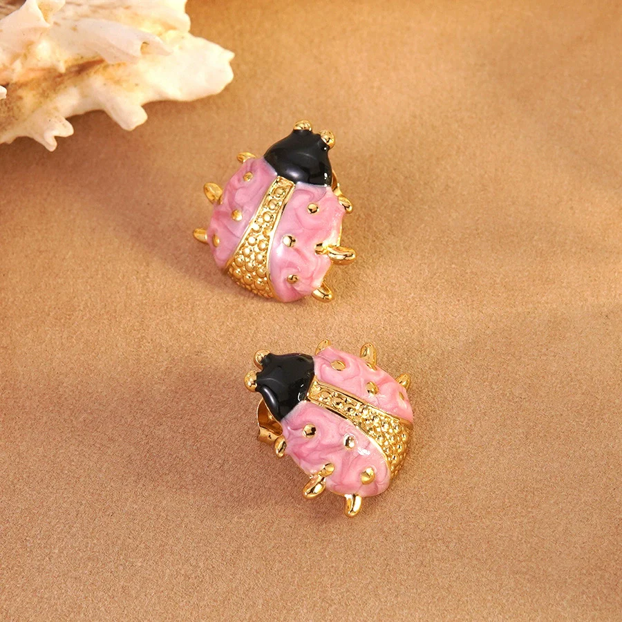 Wholesale Stainless Steel Dripping Oil Ladybug Insect Shape Earrings For Women - Image 6