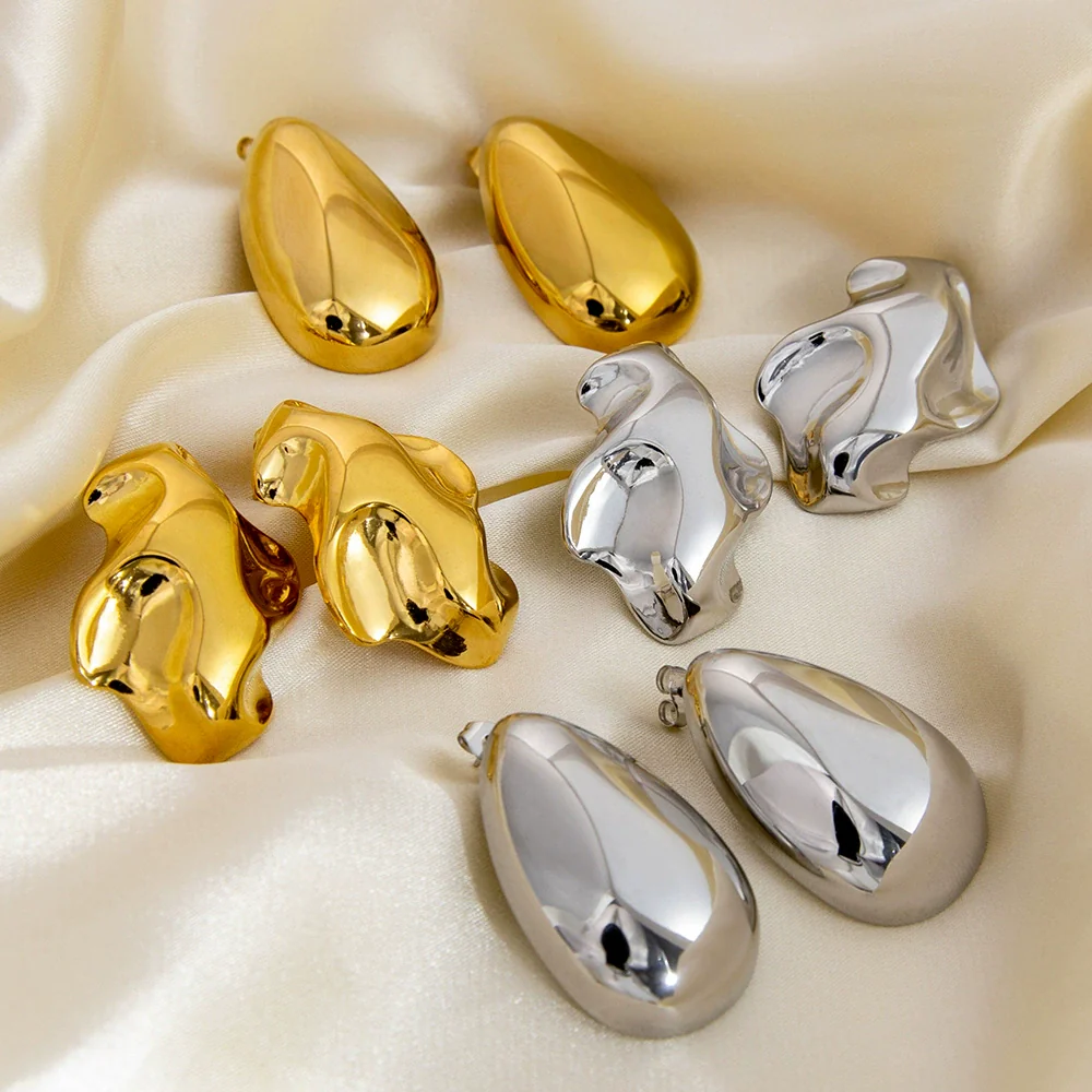 Wholesale Stainless Steel Dropshaped Irregular Retro Earrings Electroplated Jewelry - Image 2