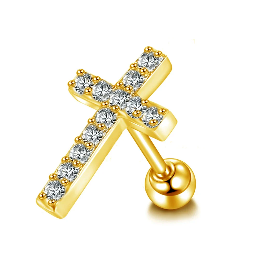 Wholesale Stainless Steel Ear Nails With Fivepointed Star Peach Heart And Cross Shapes Microinlaid Zircon Electroplated For Women - Image 19