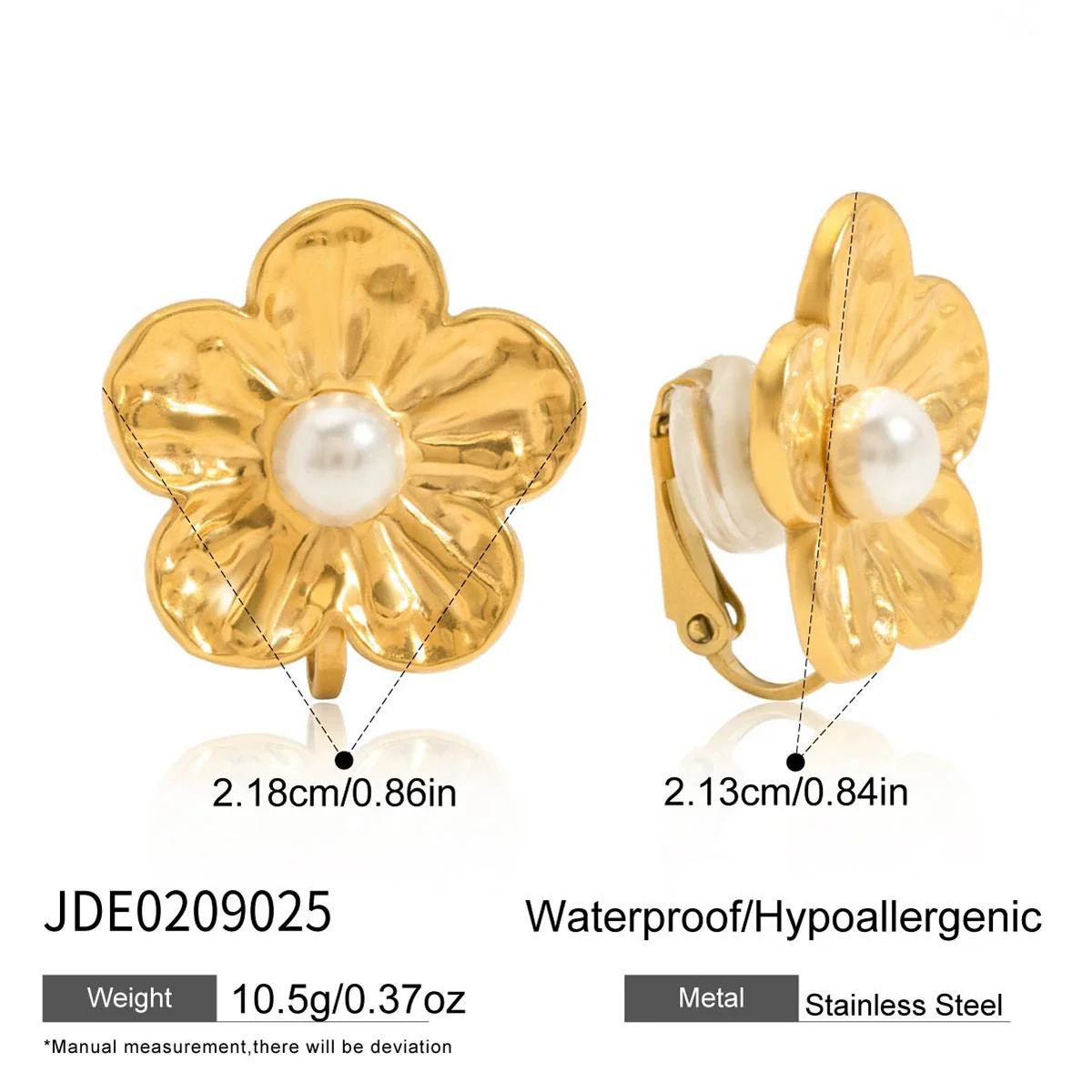 Wholesale Stainless Steel Electroplated 18K Gold Geometric Flower Pearls Ear Clips For Women - Image 6