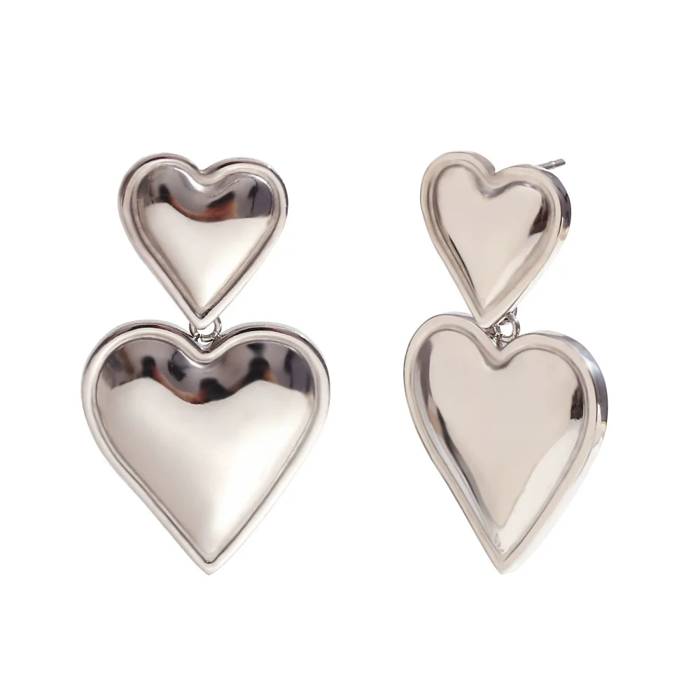 Wholesale Stainless Steel Electroplated 18K Gold Heart Doublelayer Love Pendant Earrings For Women - Image 5