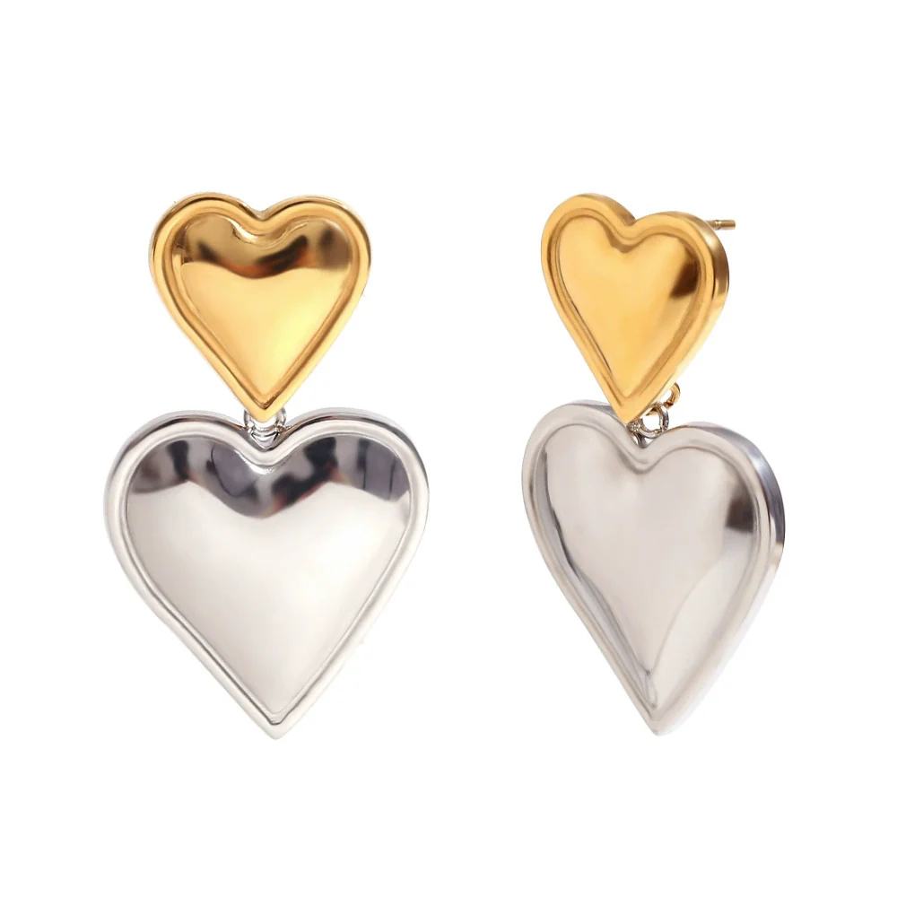 Wholesale Stainless Steel Electroplated 18K Gold Heart Doublelayer Love Pendant Earrings For Women - Image 7