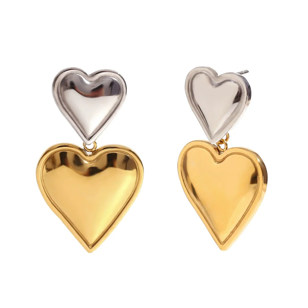 Wholesale Stainless Steel Electroplated 18K Gold Heart Doublelayer Love Pendant Earrings For Women - Image 8