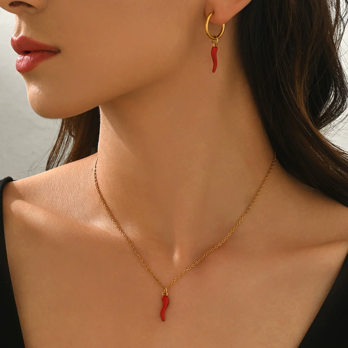 Wholesale Stainless Steel Electroplated Chili Pepper Jewelry Set For Women - Image 3