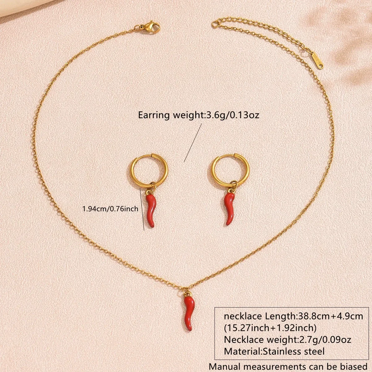 Wholesale Stainless Steel Electroplated Chili Pepper Jewelry Set For Women - Image 4