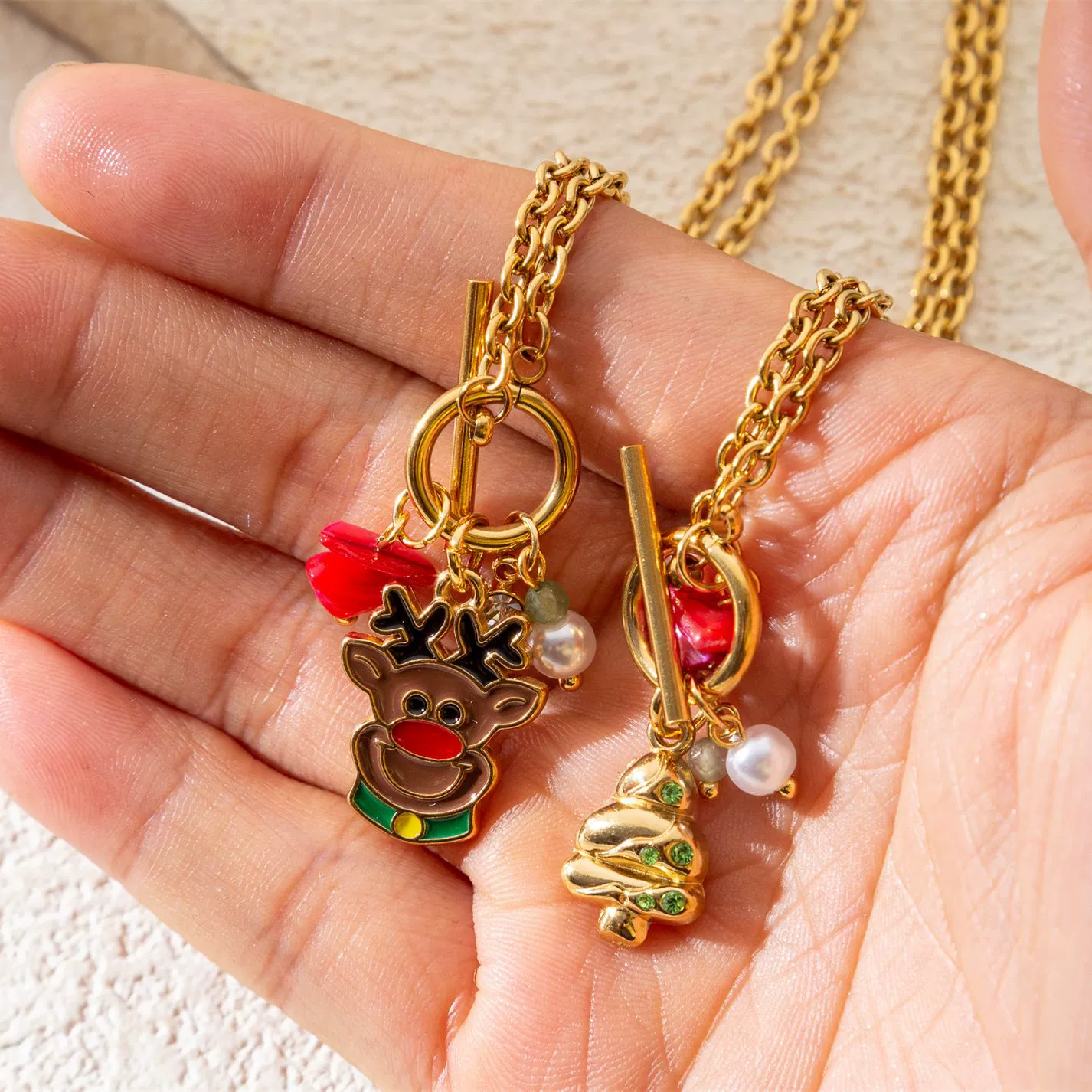 Wholesale Stainless Steel Electroplated Christmas Elk Ot Buckle Necklace With Cartoon Animal Pendant For Women