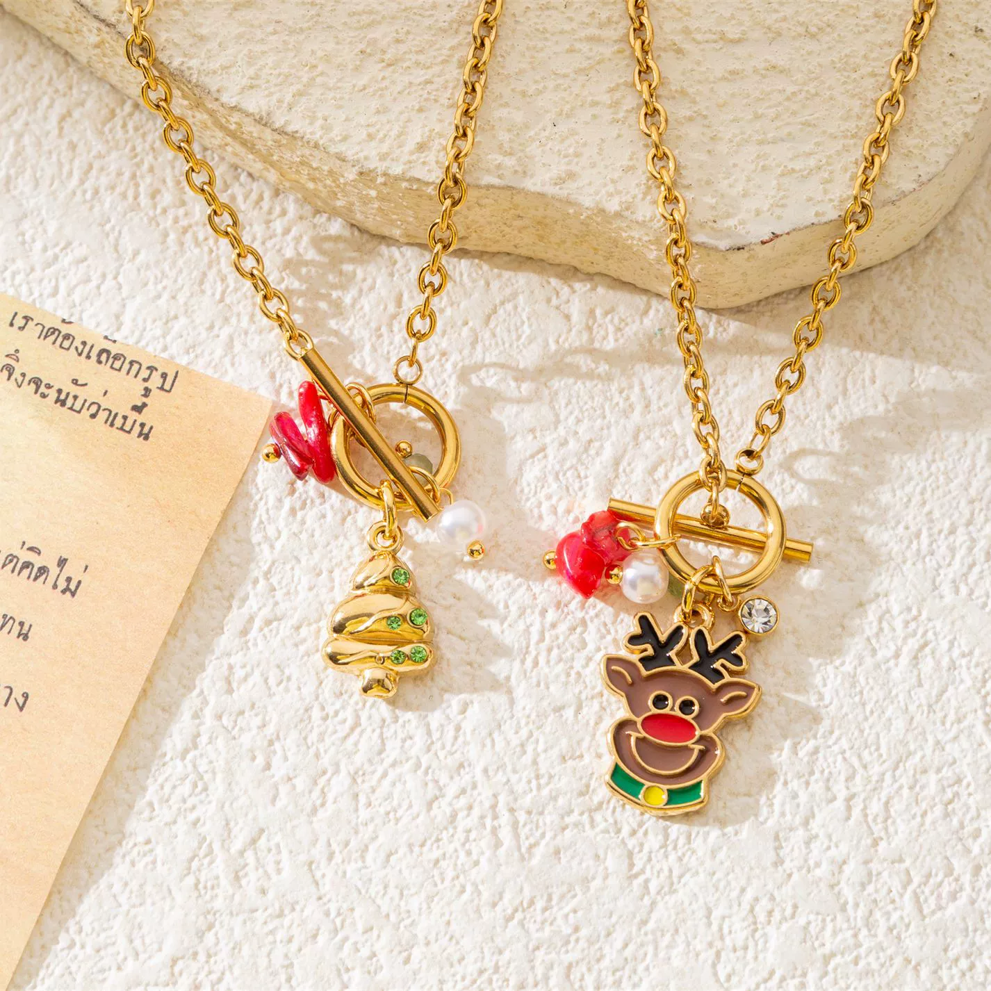 Wholesale Stainless Steel Electroplated Christmas Elk Ot Buckle Necklace With Cartoon Animal Pendant For Women - Image 2