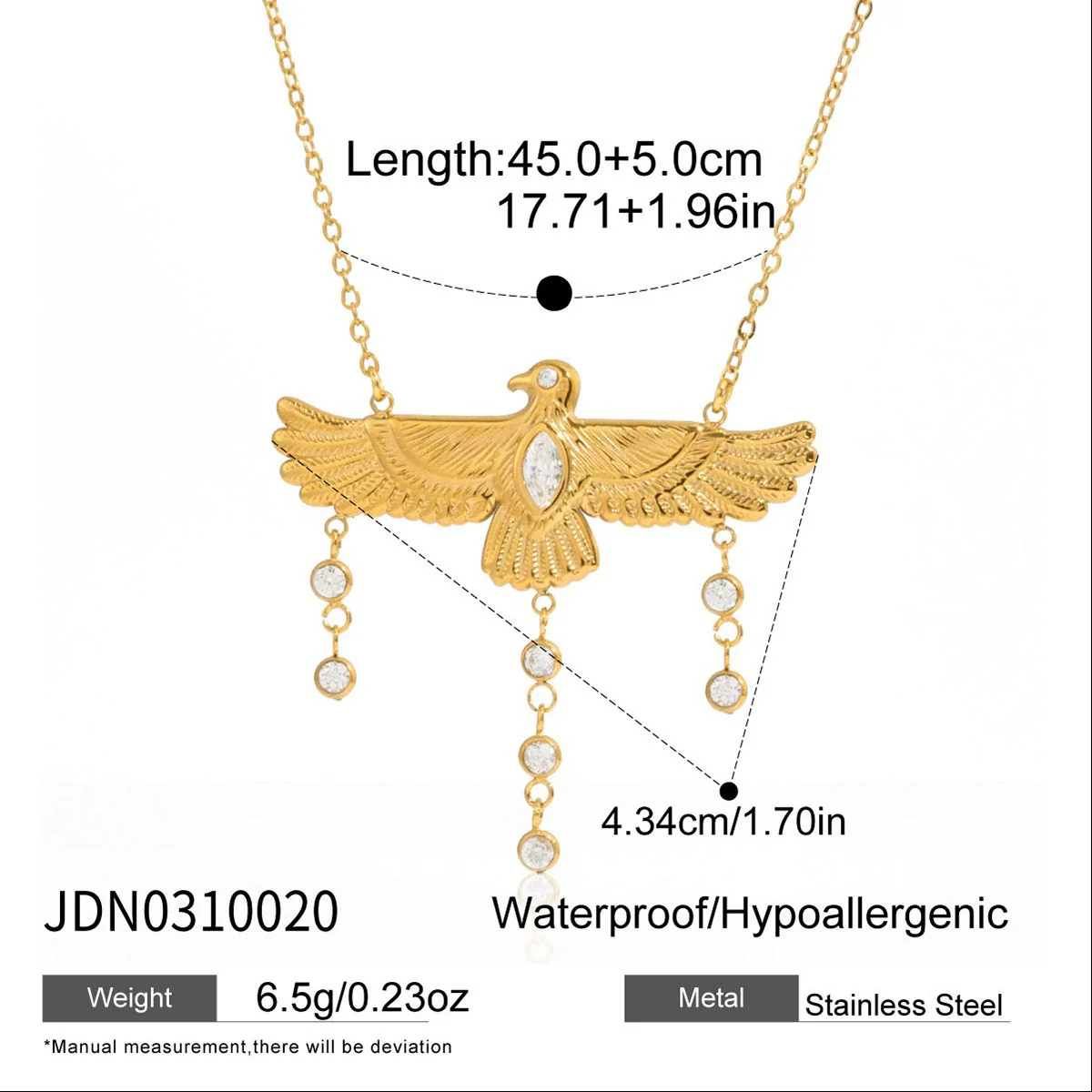 Wholesale Stainless Steel Electroplated Eagle Shape Pendant Necklace For Women - Image 6