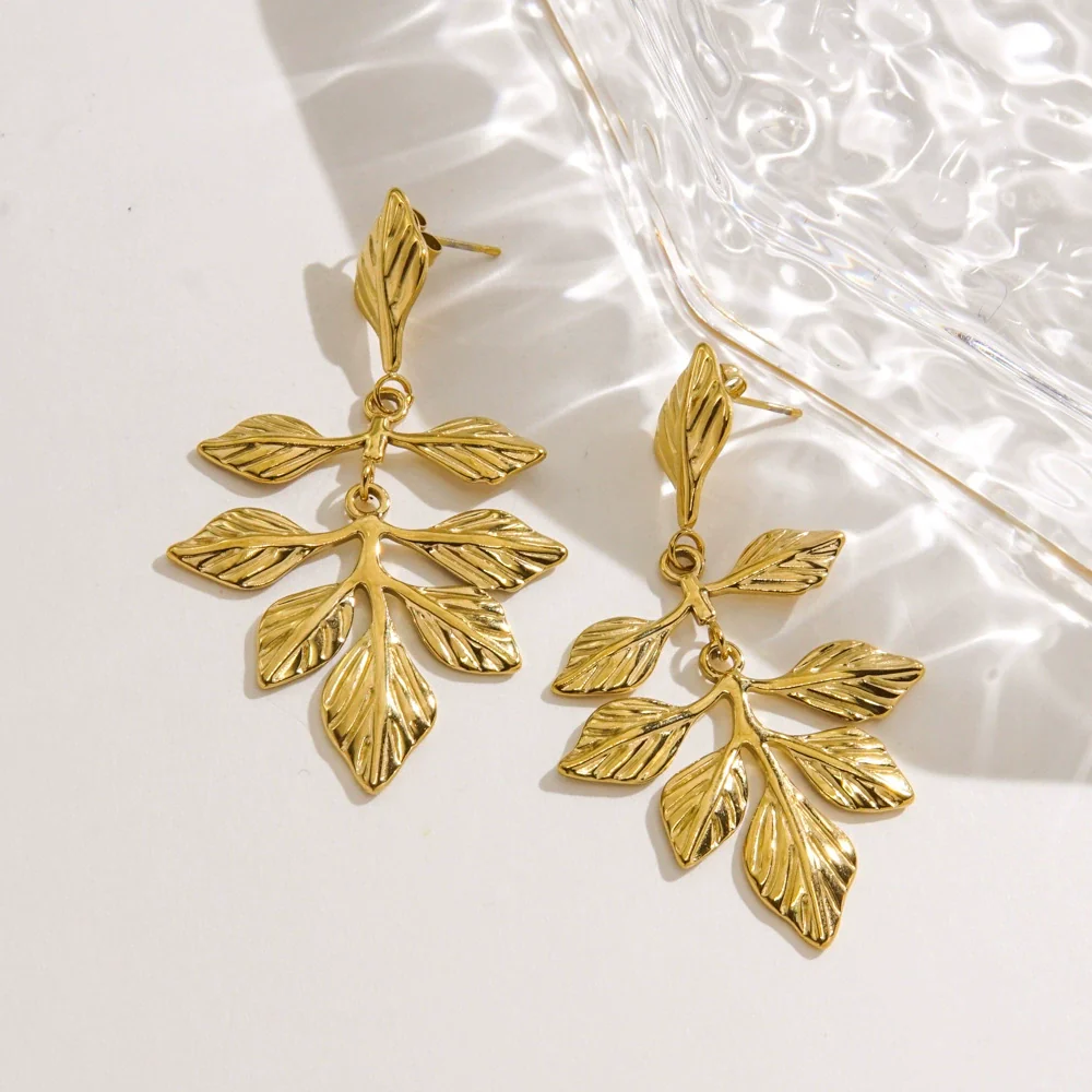 Wholesale Stainless Steel Electroplated Flower Leaf Pendant Earrings Jewelry For Women - Image 2