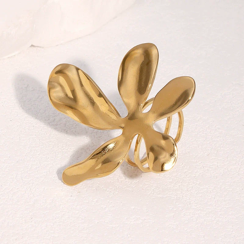 Wholesale Stainless Steel Electroplated Flowershaped Open Ring Hand Jewelry For Women - Image 4