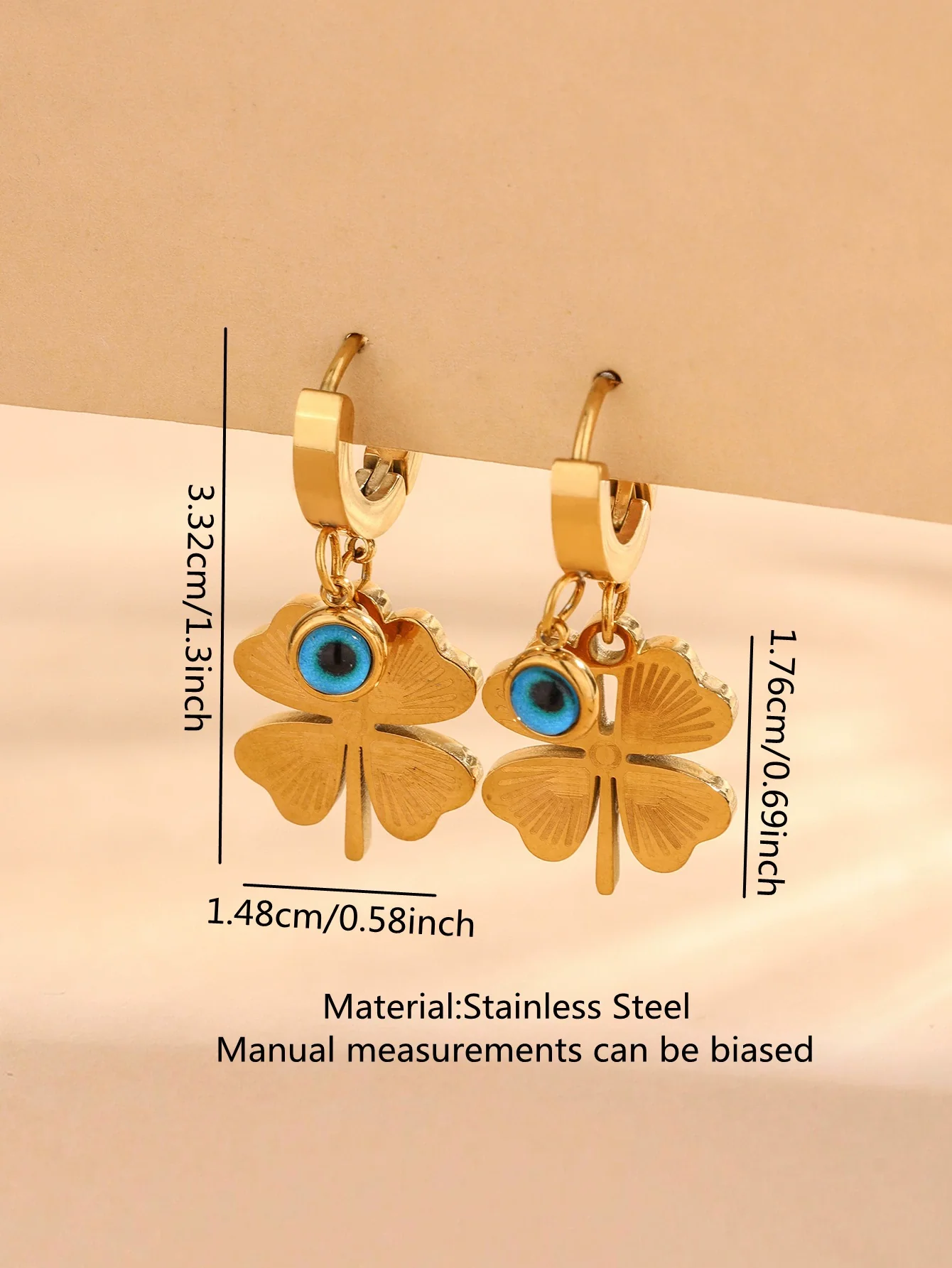 Wholesale Stainless Steel Electroplated Fourleaf Clover Devil's Eye Leaves Pattern Earrings For Women - Image 6