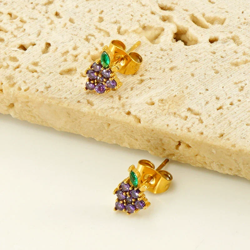 Wholesale 316L Stainless Steel Electroplated Fruitshaped Inlaid Zircon Women's Earrings - Image 3
