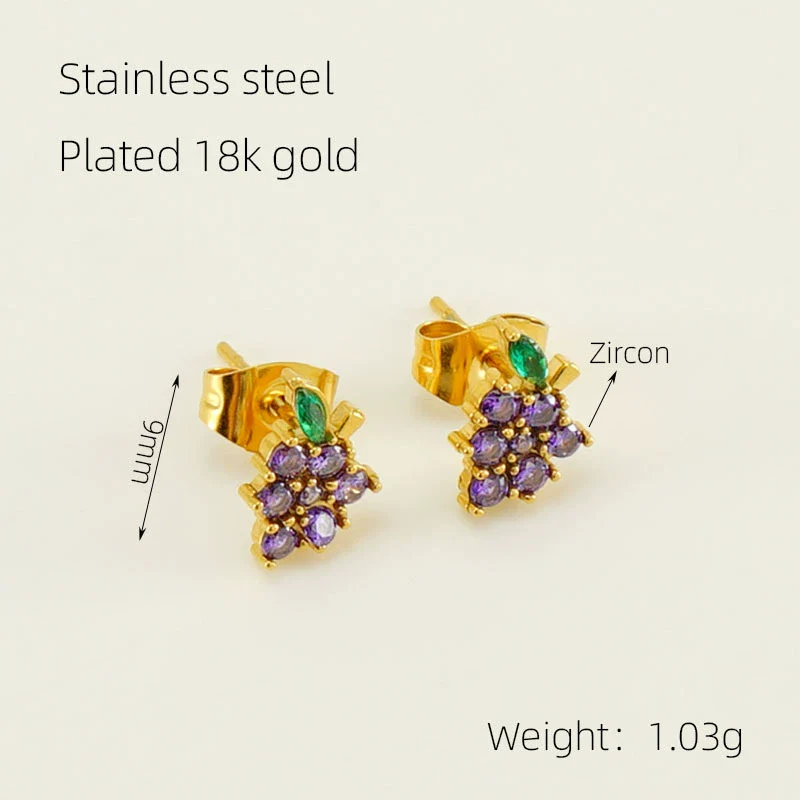 Wholesale 316L Stainless Steel Electroplated Fruitshaped Inlaid Zircon Women's Earrings - Image 6