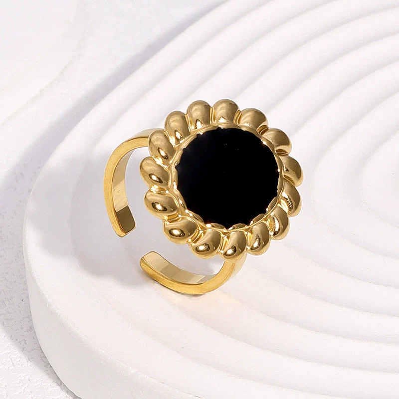 Wholesale Stainless Steel Electroplated Geometric And Floral Pattern Open Ring Women's Jewelry - Image 3