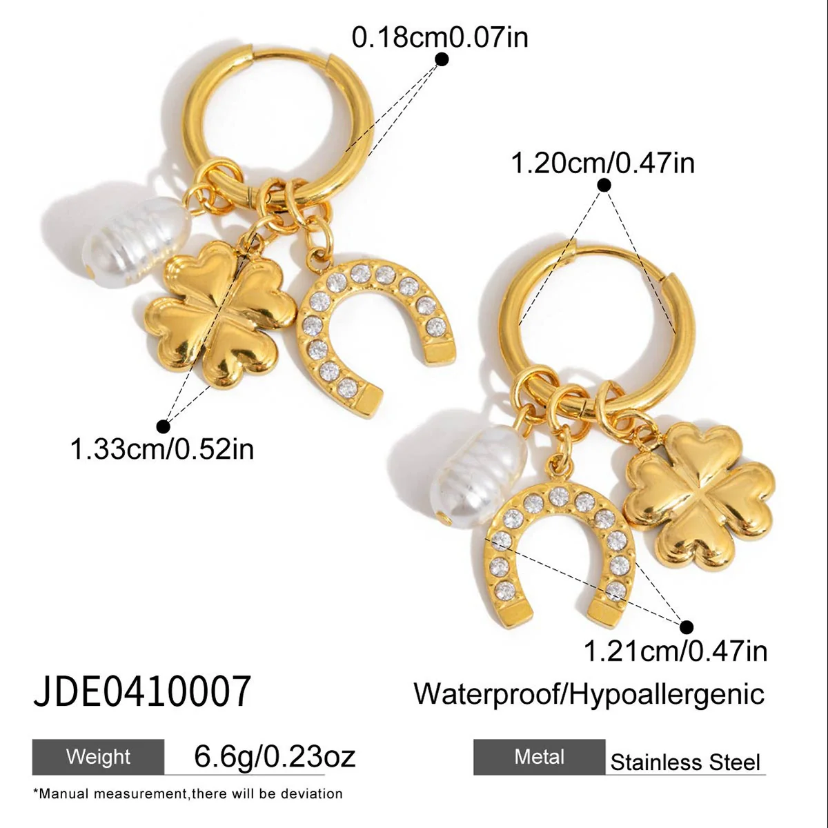 Wholesale Stainless Steel Electroplated Geometric Fourleaf Clover Horseshoe Women's Earrings - Image 6