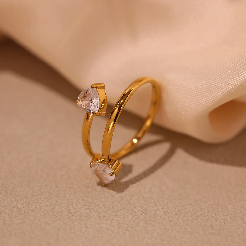 Wholesale Stainless Steel Electroplated Geometric Inlaid Zircon Open Ring Women's Jewelry - Image 2