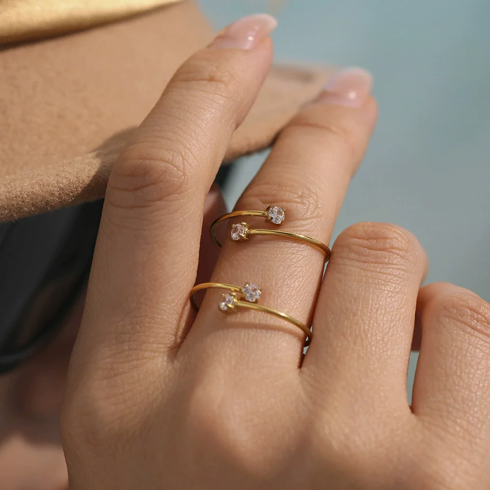 Wholesale Stainless Steel Electroplated Geometric Inlaid Zircon Open Ring Women's Jewelry - Image 3