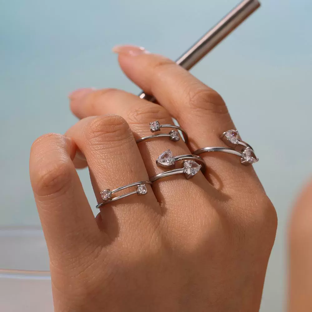 Wholesale Stainless Steel Electroplated Geometric Inlaid Zircon Open Ring Women's Jewelry - Image 4