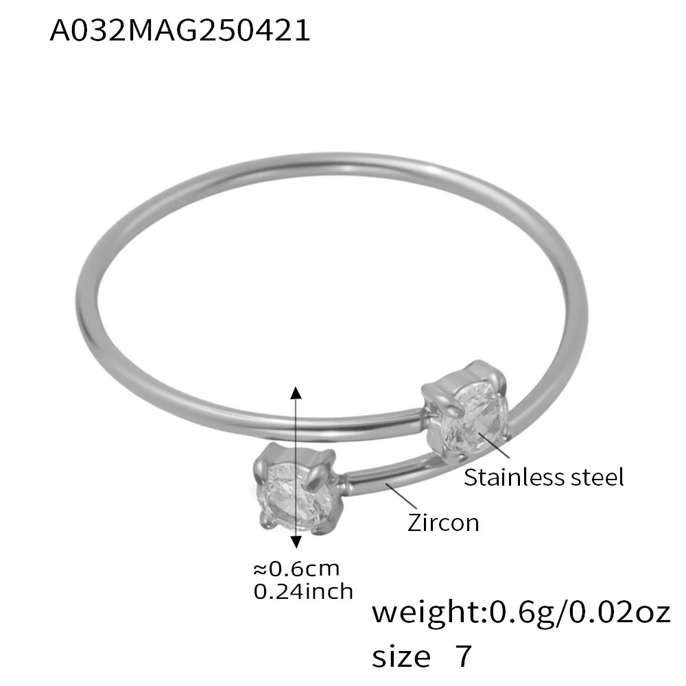 Wholesale Stainless Steel Electroplated Geometric Inlaid Zircon Open Ring Women's Jewelry - Image 7