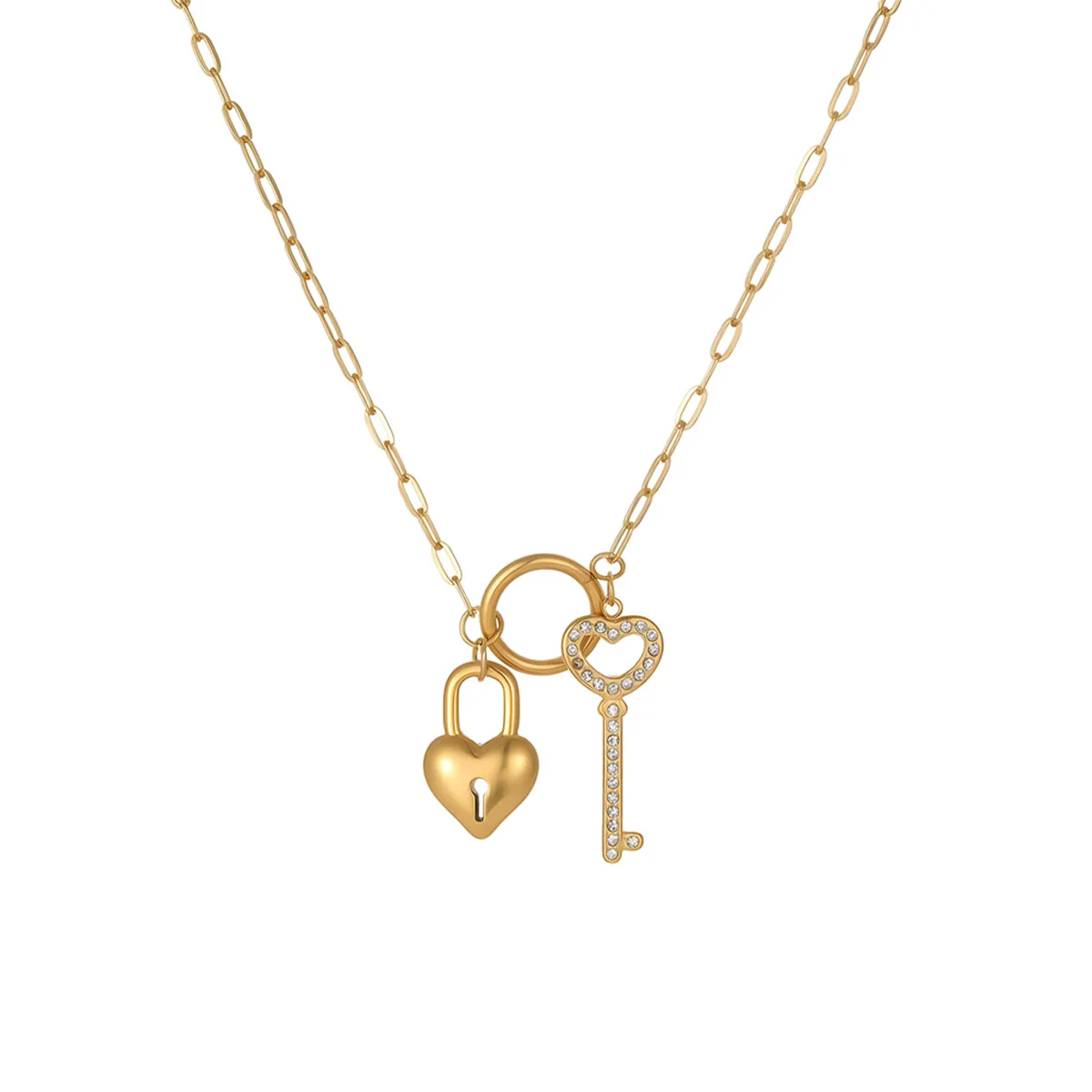 Wholesale Stainless Steel Electroplated Geometric Love Lock Key Necklace For Women - Image 5