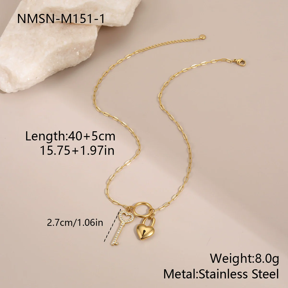 Wholesale Stainless Steel Electroplated Geometric Love Lock Key Necklace For Women - Image 6