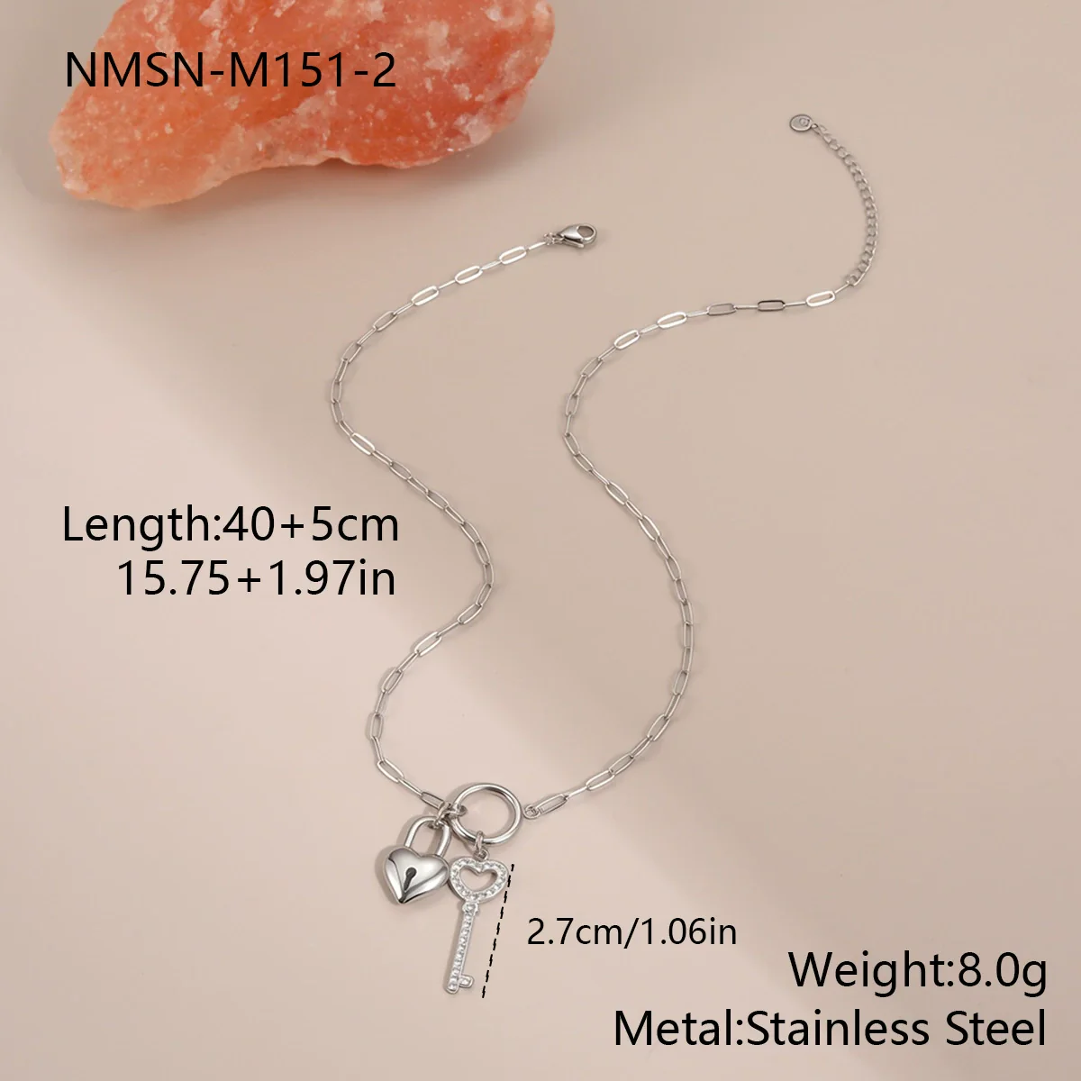 Wholesale Stainless Steel Electroplated Geometric Love Lock Key Necklace For Women - Image 7