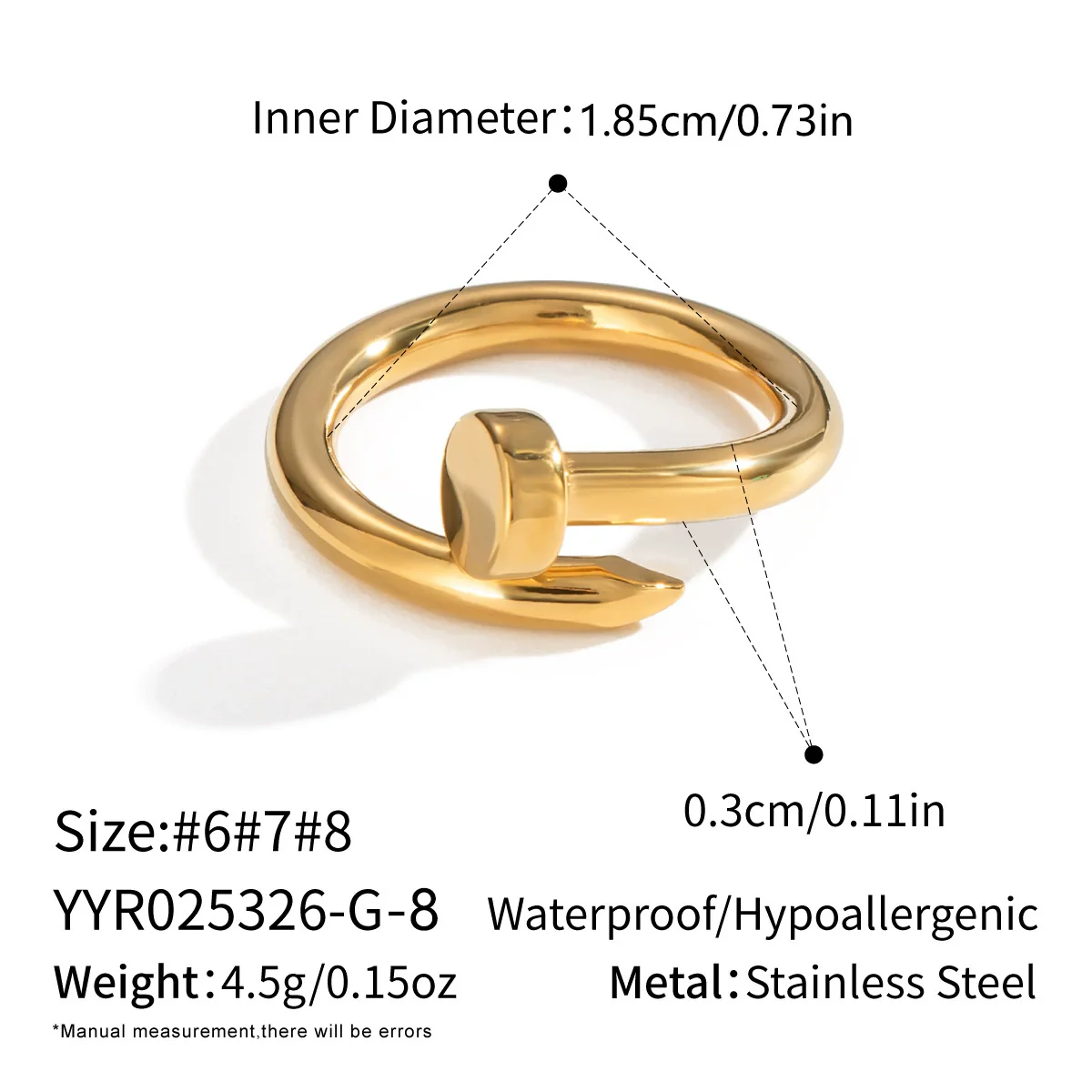 Wholesale Stainless Steel Electroplated Geometric Nailshaped Bracelet And Ring Set For Women - Image 10