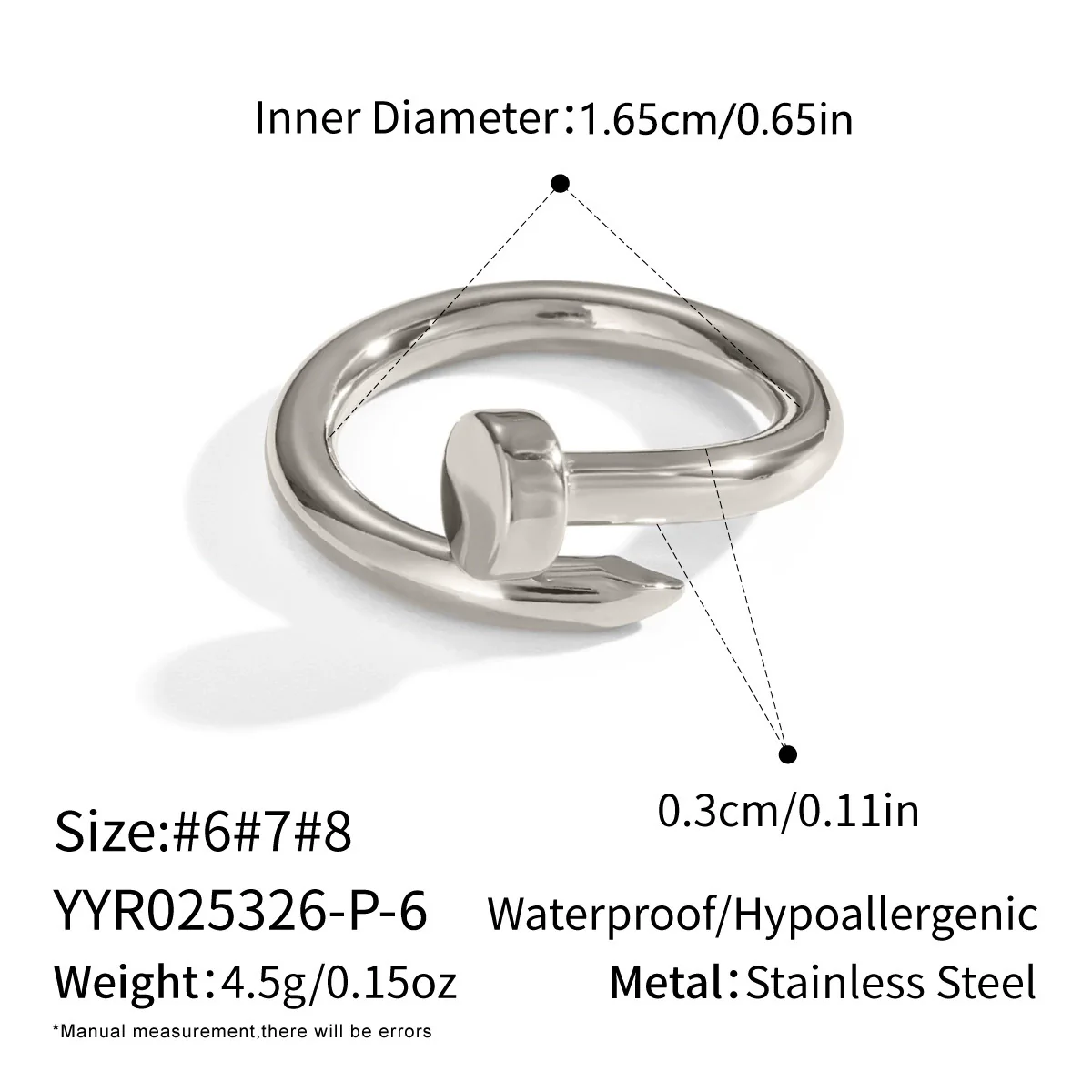Wholesale Stainless Steel Electroplated Geometric Nailshaped Bracelet And Ring Set For Women - Image 11
