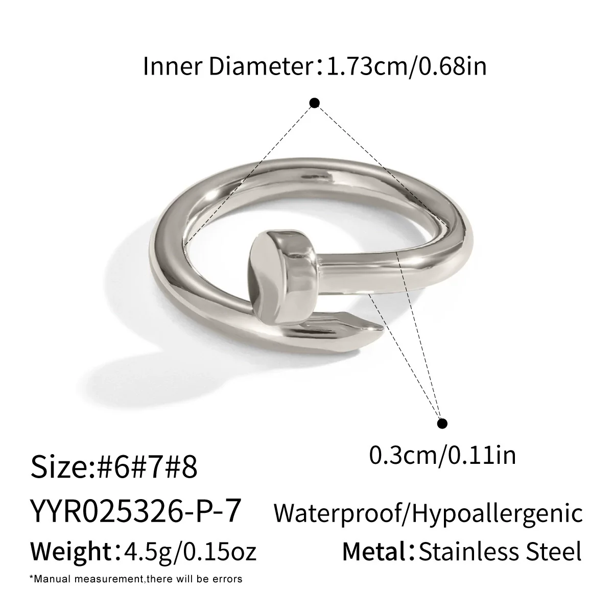Wholesale Stainless Steel Electroplated Geometric Nailshaped Bracelet And Ring Set For Women - Image 12