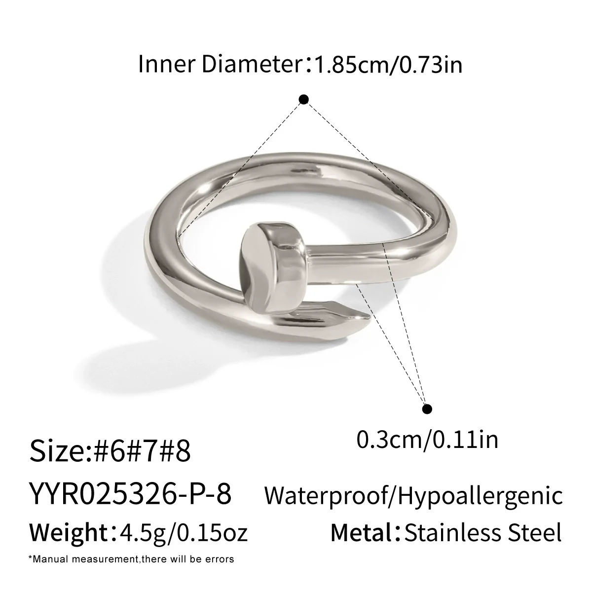 Wholesale Stainless Steel Electroplated Geometric Nailshaped Bracelet And Ring Set For Women - Image 13