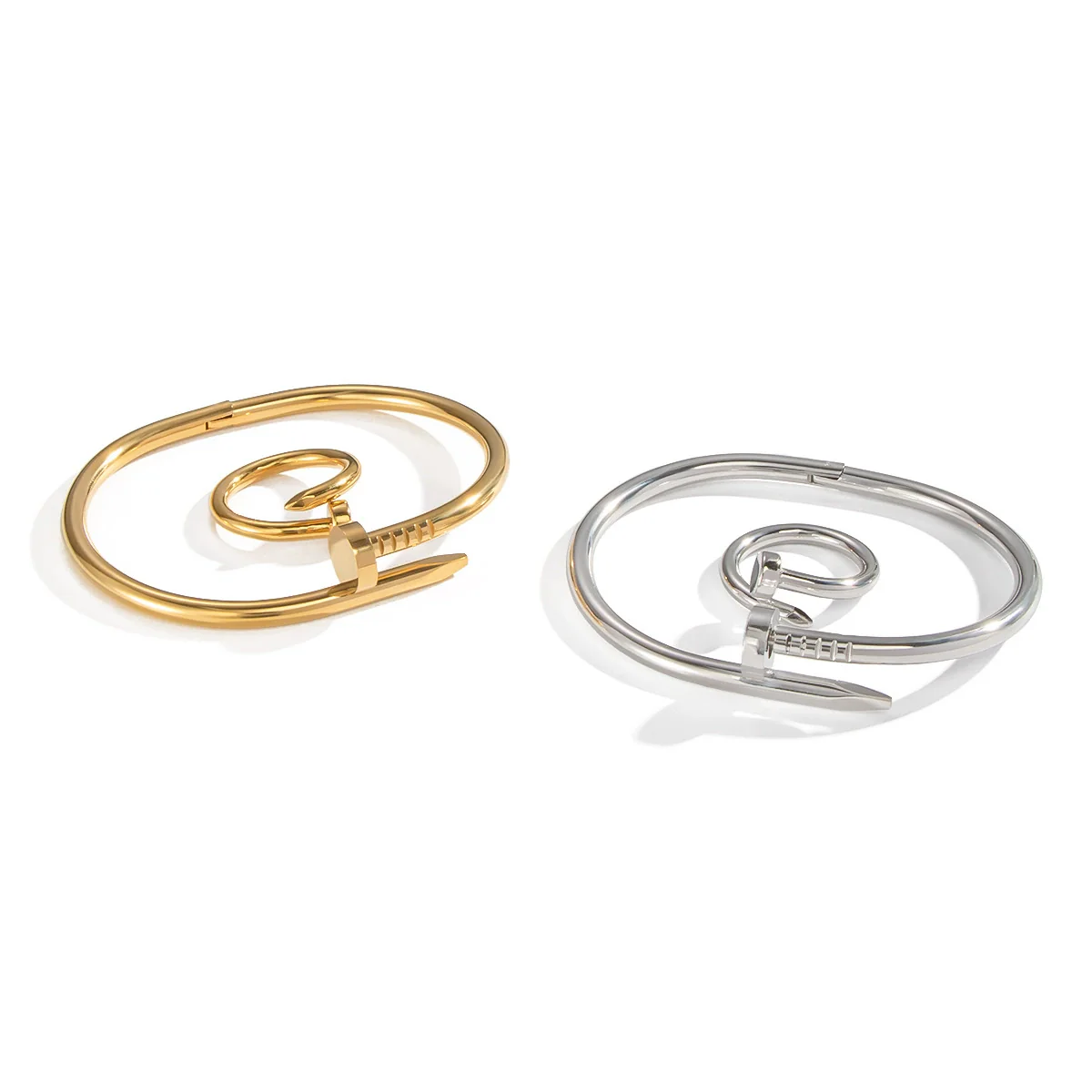 Wholesale Stainless Steel Electroplated Geometric Nailshaped Bracelet And Ring Set For Women - Image 5