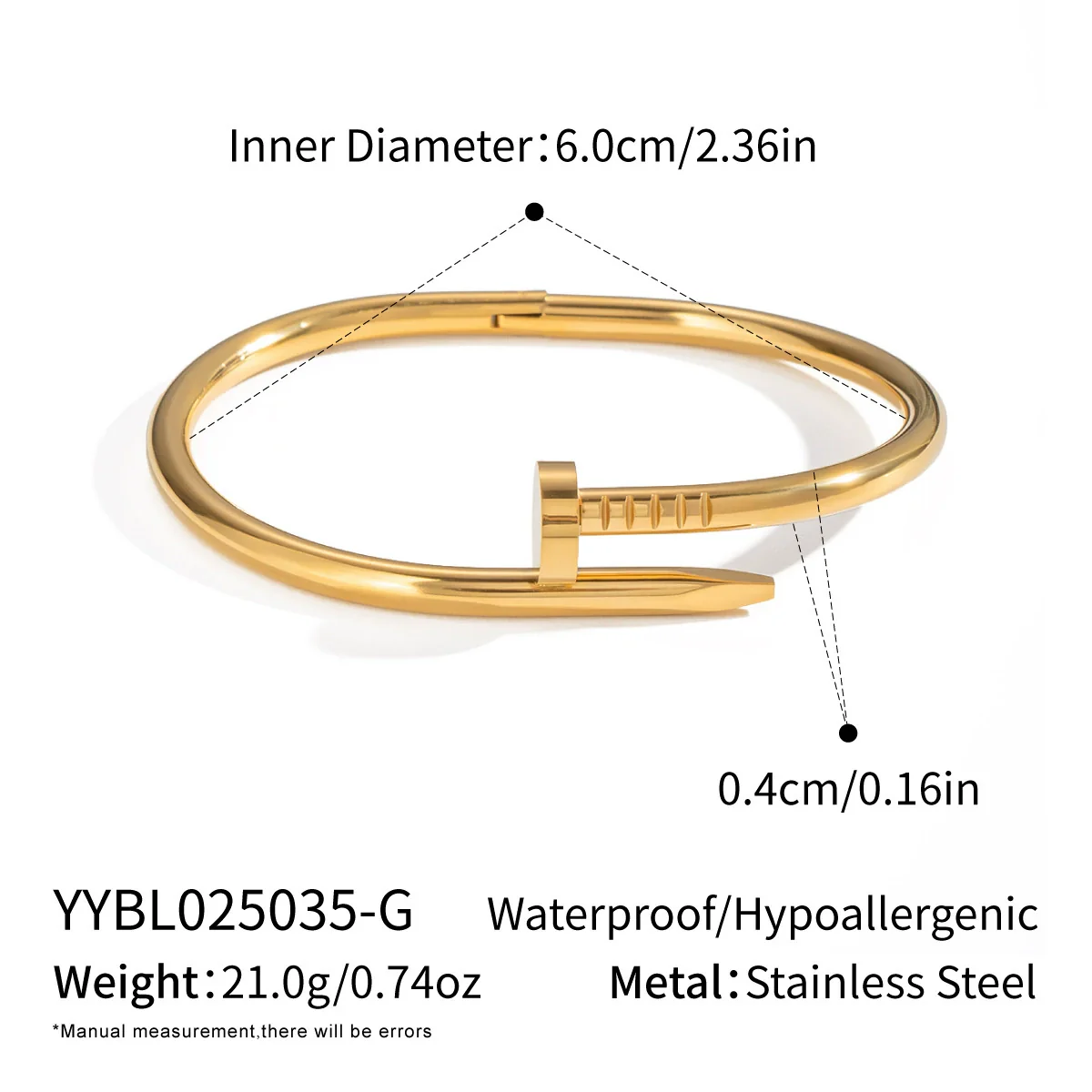 Wholesale Stainless Steel Electroplated Geometric Nailshaped Bracelet And Ring Set For Women - Image 6